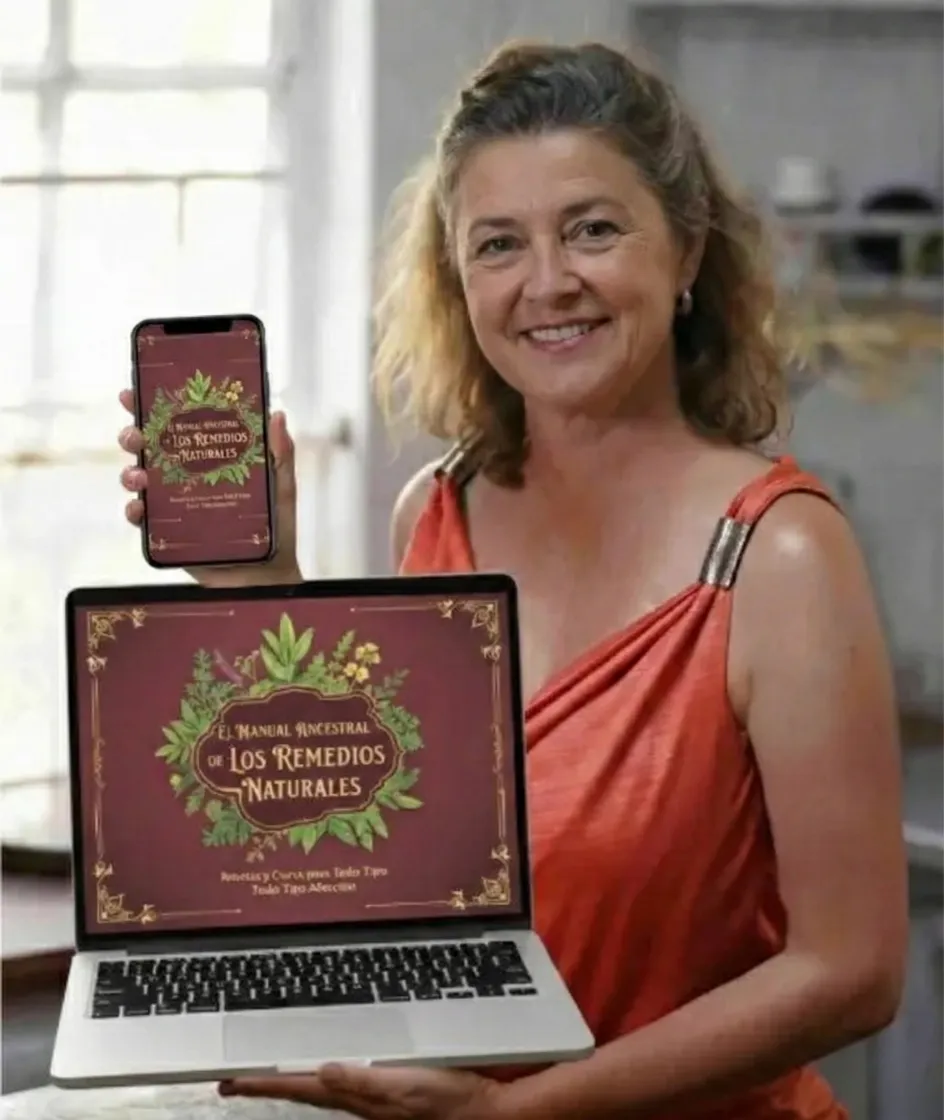 Laura Fidalgo mostrando el Manual de Hierbas Ancestrales